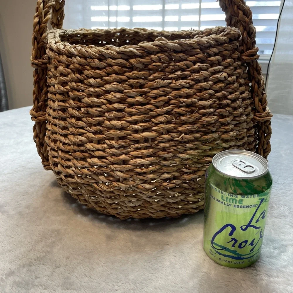 Woven Round Seagrass Belly Basket Wicker Home Storage Handled Beehive Bowl Boho